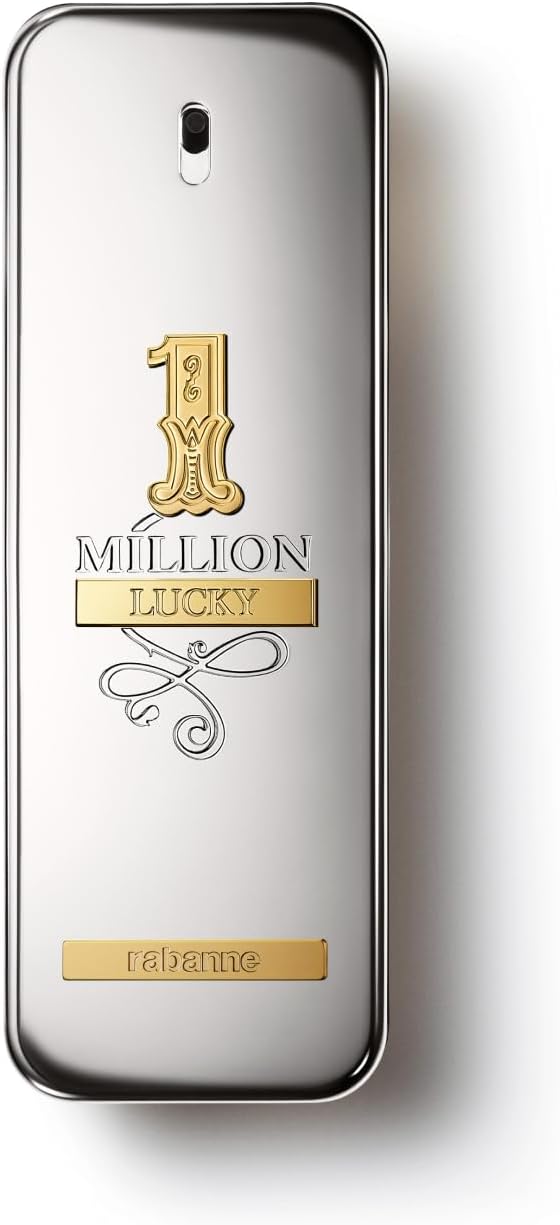 Frasco dorado de 1 Million Lucky de Paco Rabanne, EDT frutal amaderado masculino