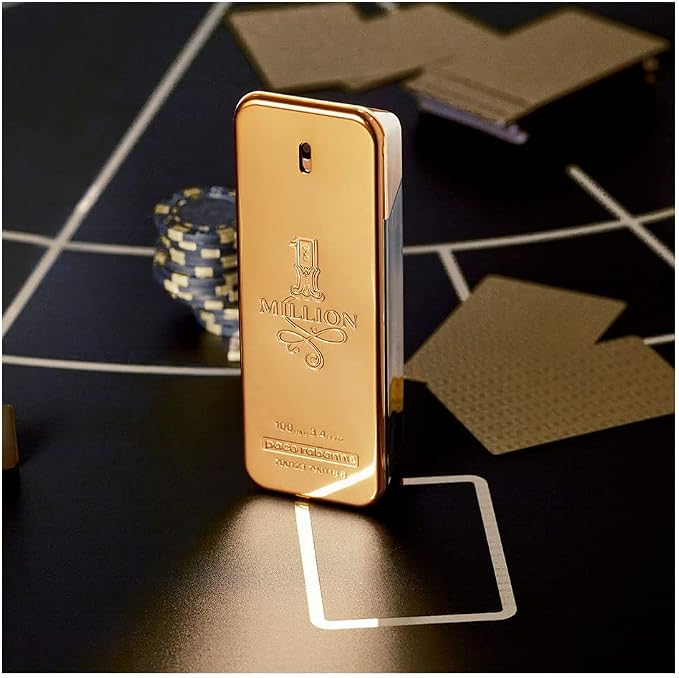 Frasco dorado del perfume 1 Million de Paco Rabanne EDT masculino oriental cuero