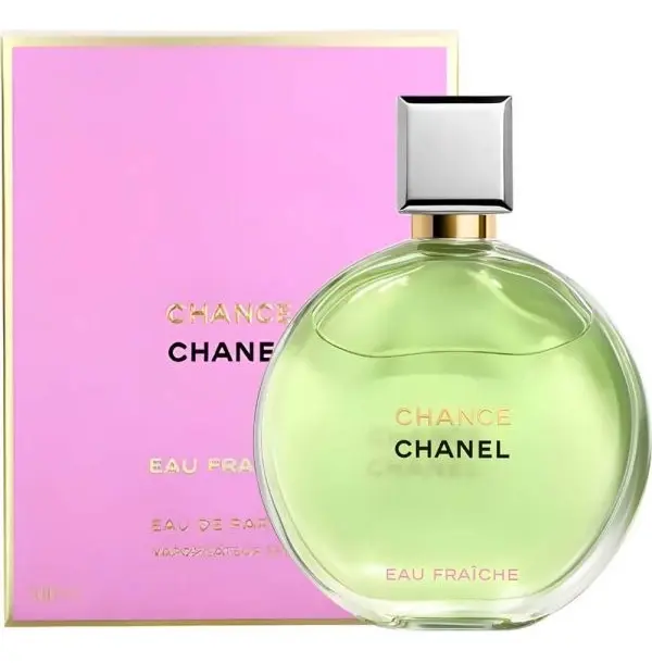 Frasco verde de Chance Eau Fraîche de Chanel, EDT cítrico floral femenino veraniego