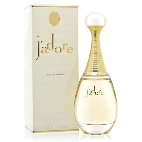 Frasco dorado de J'adore de Dior, EDP floral suntuoso femenino clásico