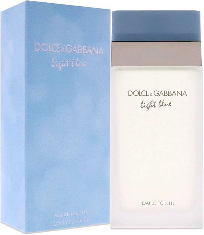 Frasco azul transparente del perfume Light Blue de Dolce & Gabbana EDT femenino acuático floral mediterráneo